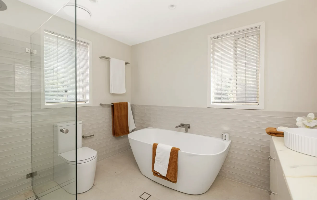Additional actual photograph of the completed Castle Hill bathroom with freestanding bath
